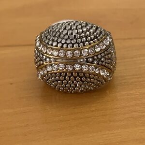 Silver and Gold Tone Dome Ring Women's Size 5 with Crystals Nailhead detail NWT